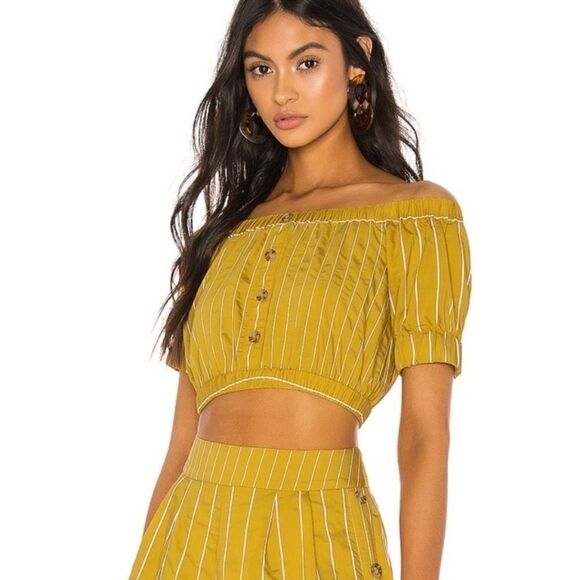 Medium Tularosa Yellow Pinstriped Crop Top - Picture 3 of 4